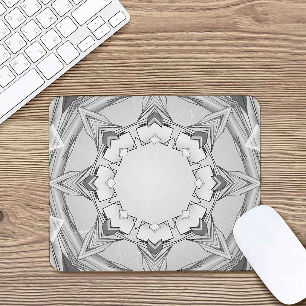 White Kaleidoscope Print Mouse Pad