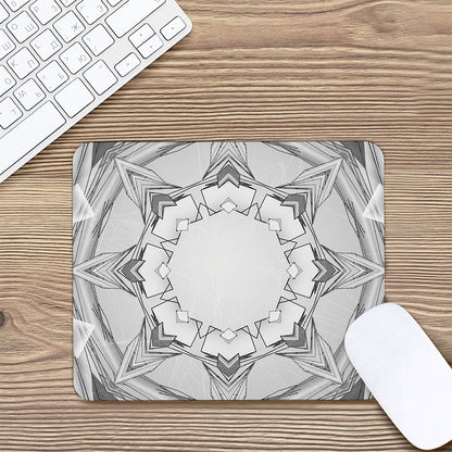 White Kaleidoscope Print Mouse Pad