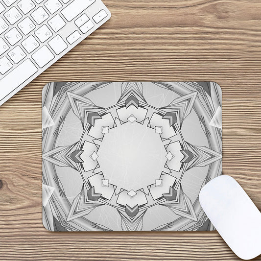 White Kaleidoscope Print Mouse Pad