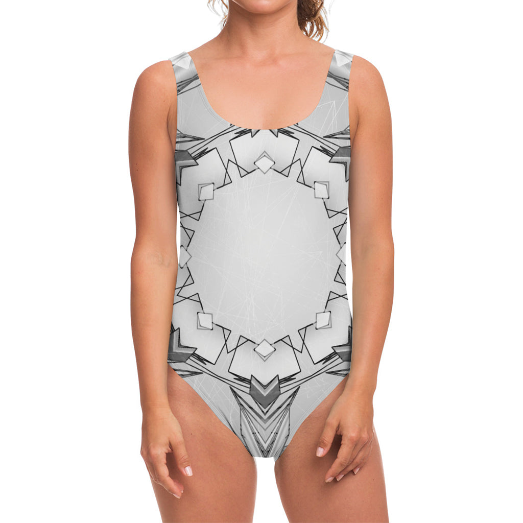 White Kaleidoscope Print One Piece Swimsuit