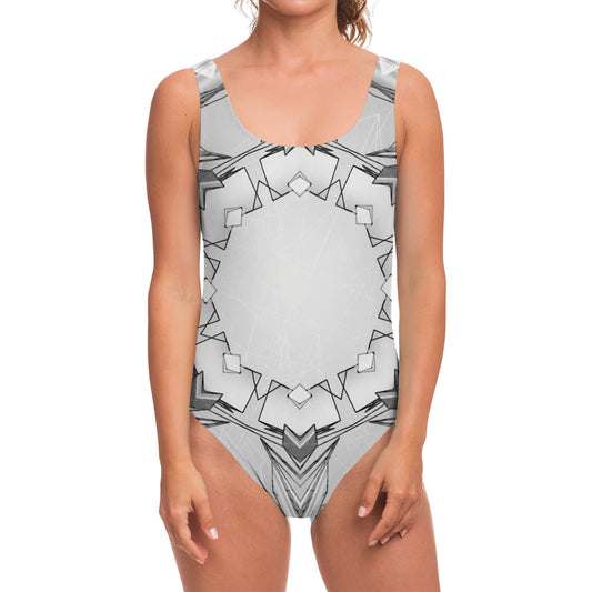 White Kaleidoscope Print One Piece Swimsuit