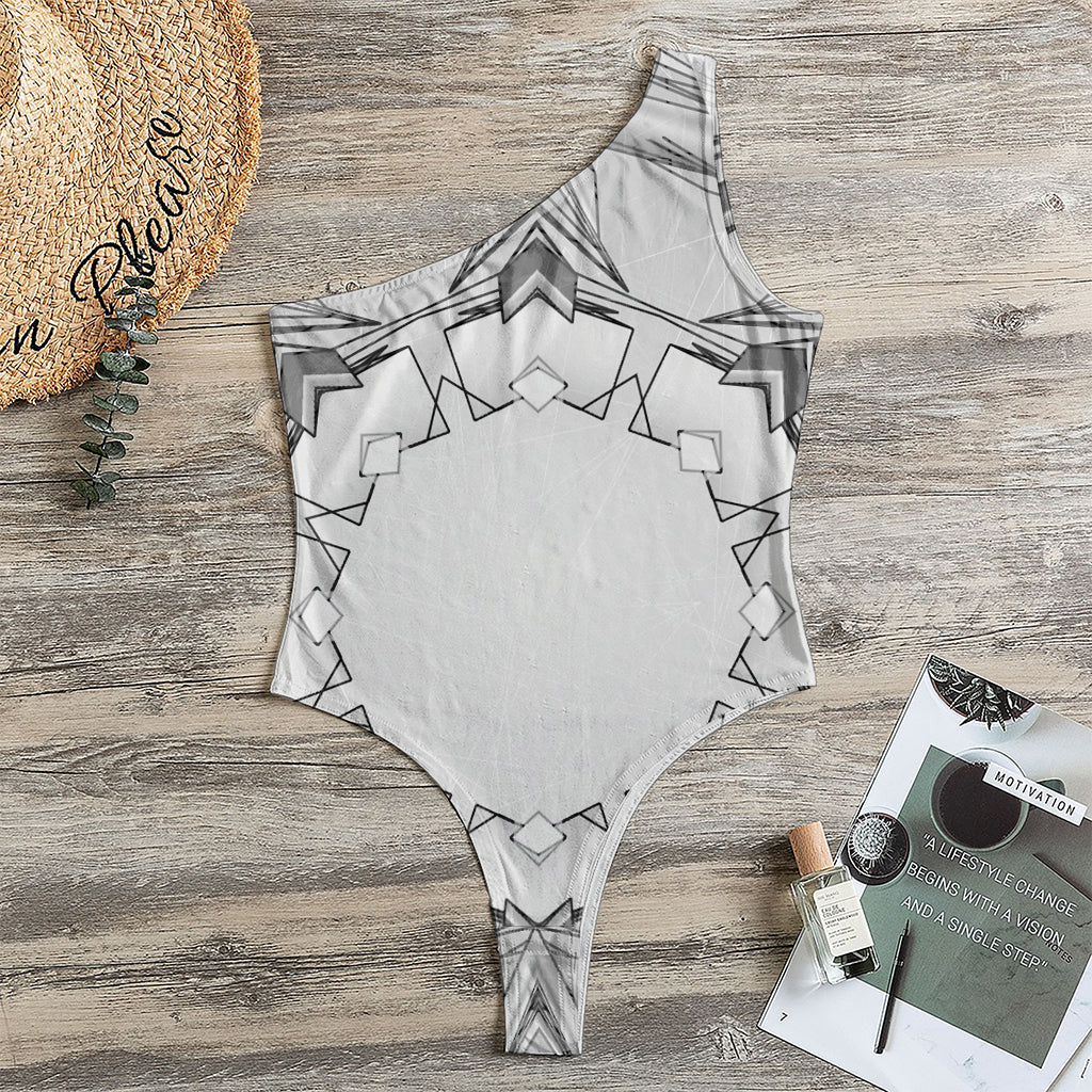 White Kaleidoscope Print One Shoulder Bodysuit