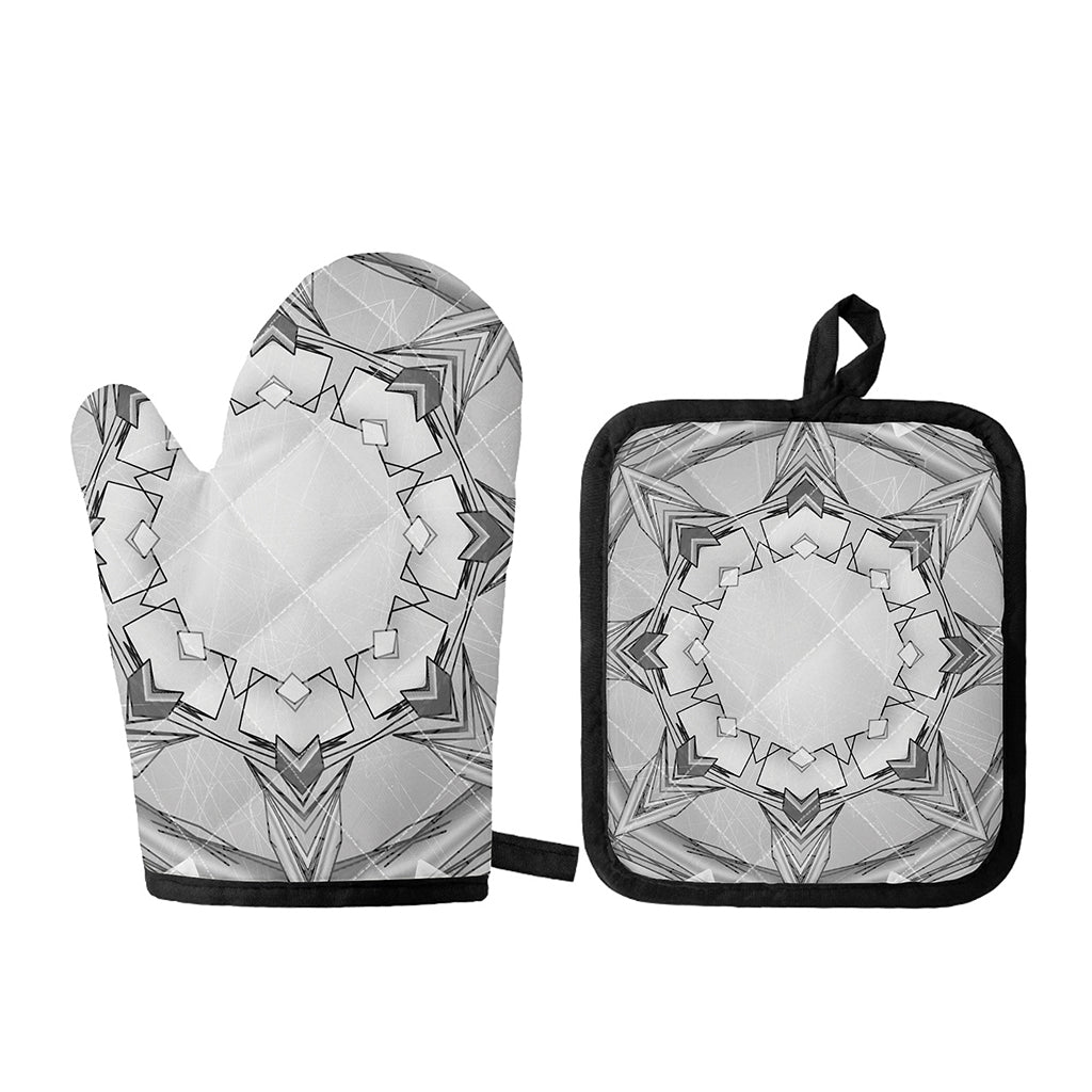 White Kaleidoscope Print Oven Mitt And Pot Holder Set