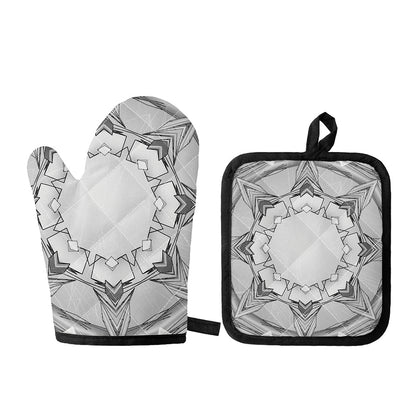 White Kaleidoscope Print Oven Mitt And Pot Holder Set