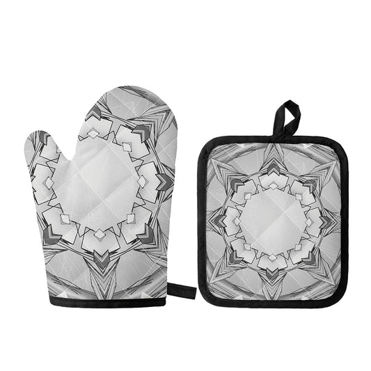 White Kaleidoscope Print Oven Mitt And Pot Holder Set