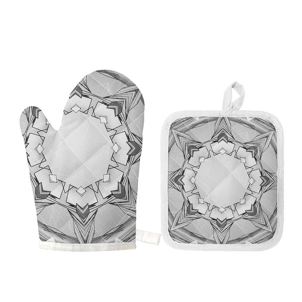 White Kaleidoscope Print Oven Mitt And Pot Holder Set
