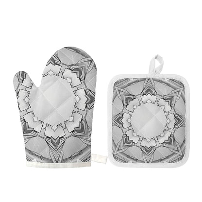 White Kaleidoscope Print Oven Mitt And Pot Holder Set