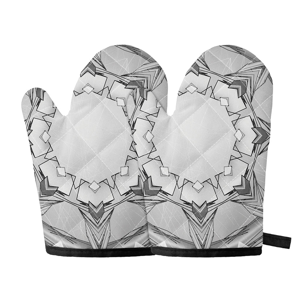 White Kaleidoscope Print Oven Mitts
