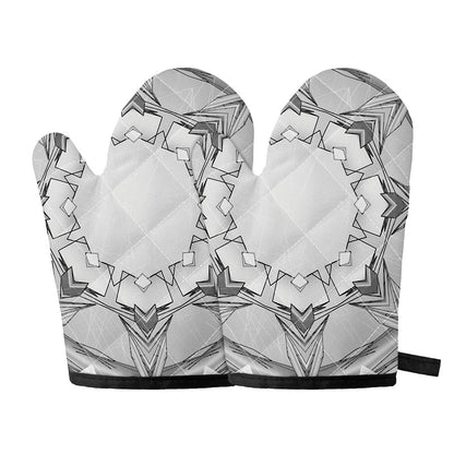 White Kaleidoscope Print Oven Mitts