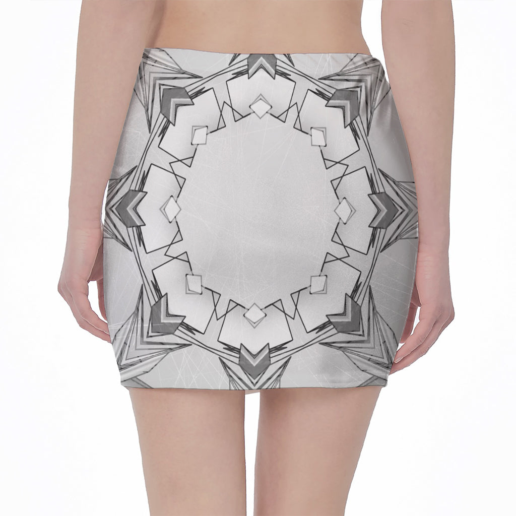 White Kaleidoscope Print Pencil Mini Skirt