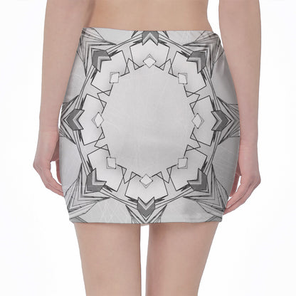 White Kaleidoscope Print Pencil Mini Skirt