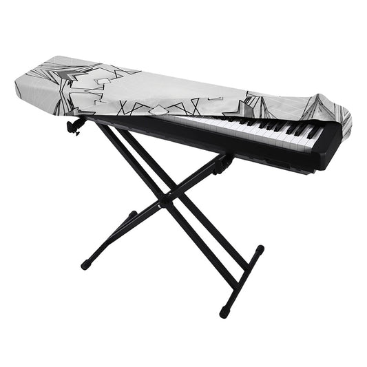 White Kaleidoscope Print Piano Keyboard Cover