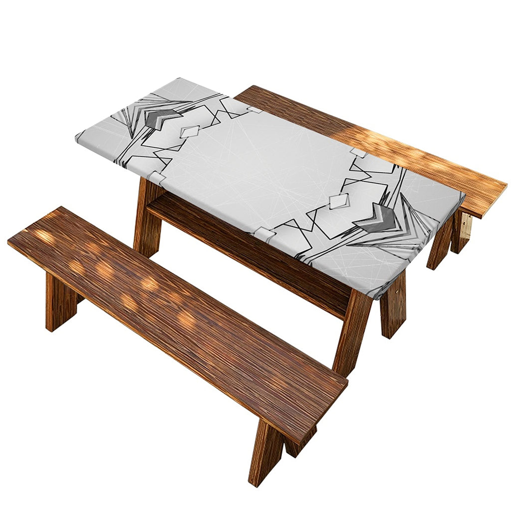 White Kaleidoscope Print Picnic Table Cover