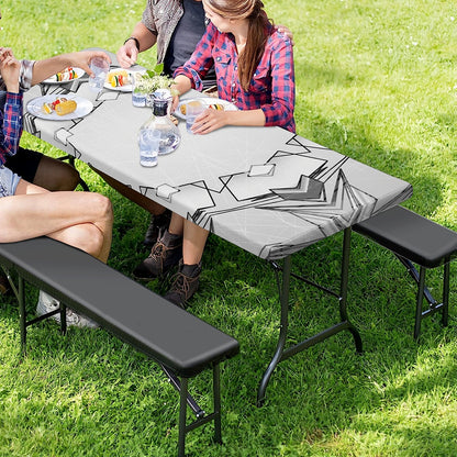 White Kaleidoscope Print Picnic Table Cover