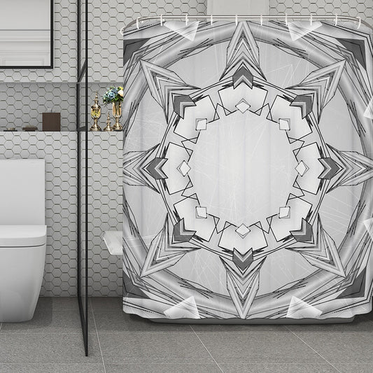 White Kaleidoscope Print Polyester Shower Curtain