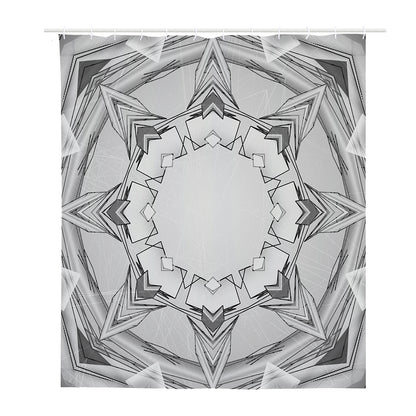White Kaleidoscope Print Polyester Shower Curtain