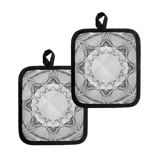 White Kaleidoscope Print Pot Holders