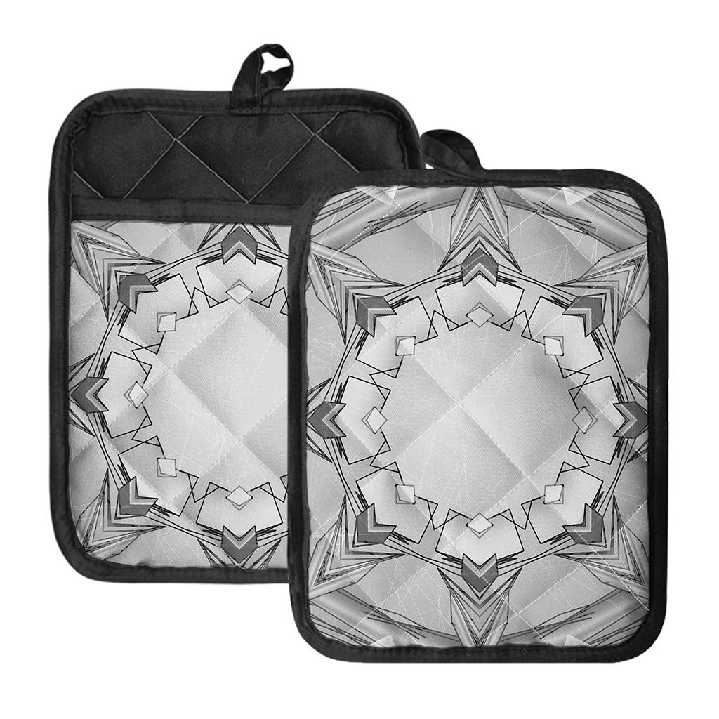 White Kaleidoscope Print Pot Holders With Pocket