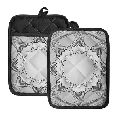 White Kaleidoscope Print Pot Holders With Pocket