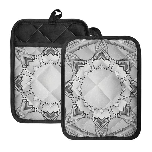 White Kaleidoscope Print Pot Holders With Pocket