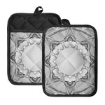 White Kaleidoscope Print Pot Holders With Pocket