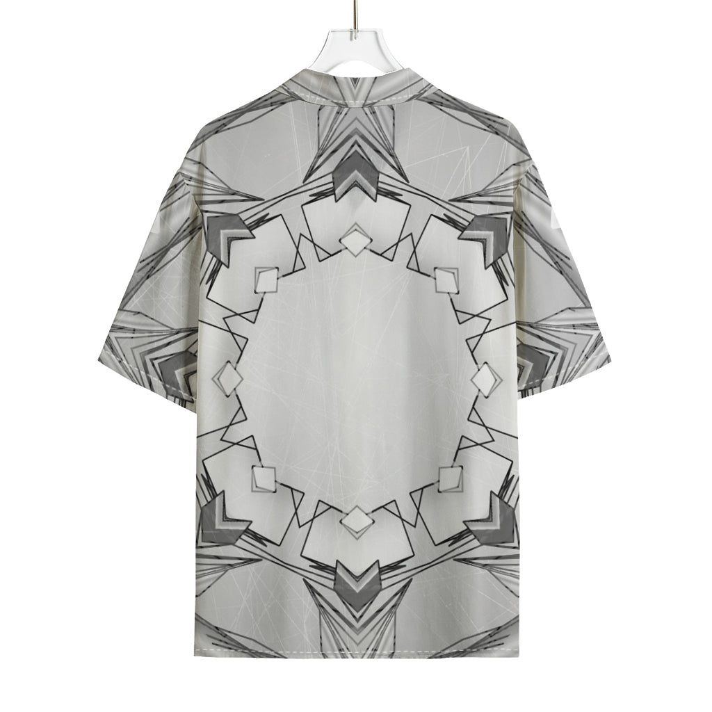 White Kaleidoscope Print Rayon Hawaiian Shirt