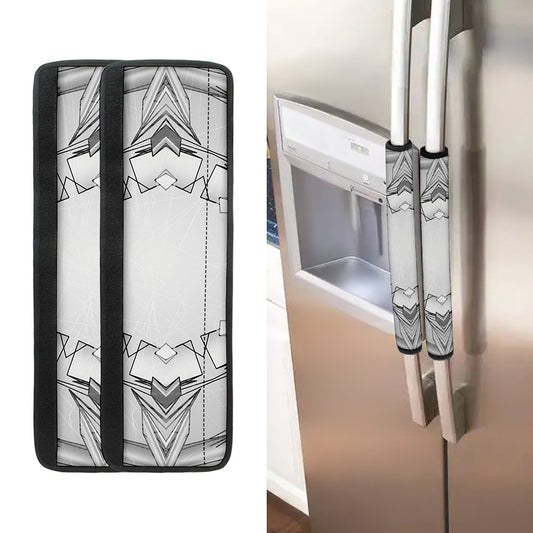 White Kaleidoscope Print Refrigerator Handle Covers