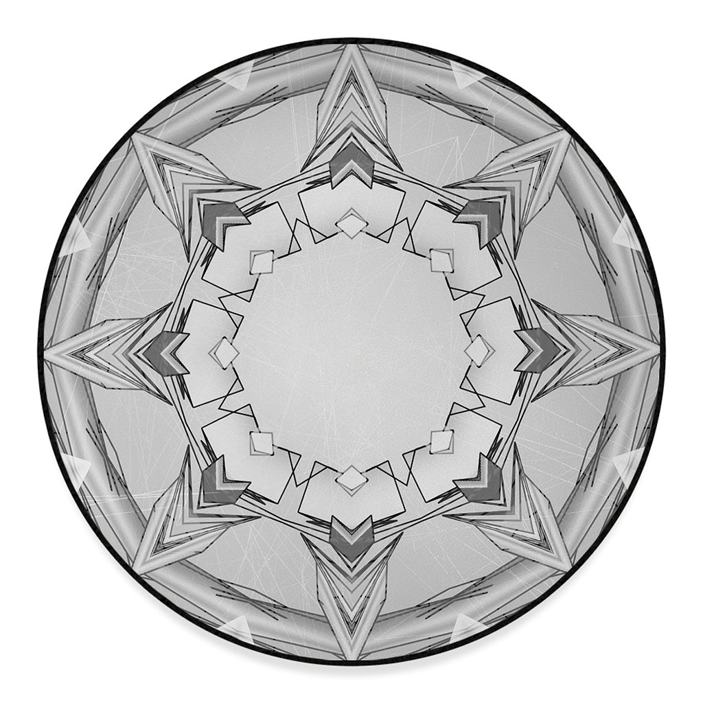 White Kaleidoscope Print Round Floor Mat