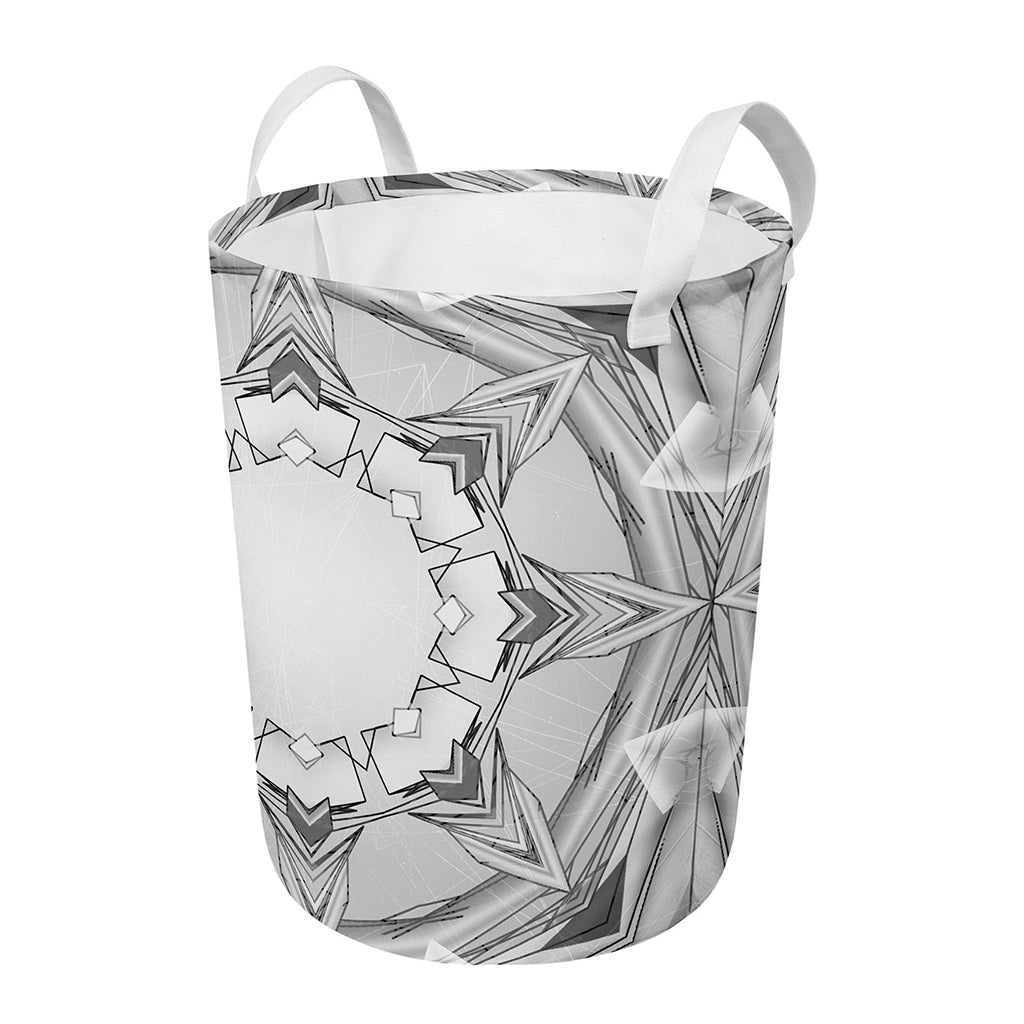 White Kaleidoscope Print Round Laundry Basket