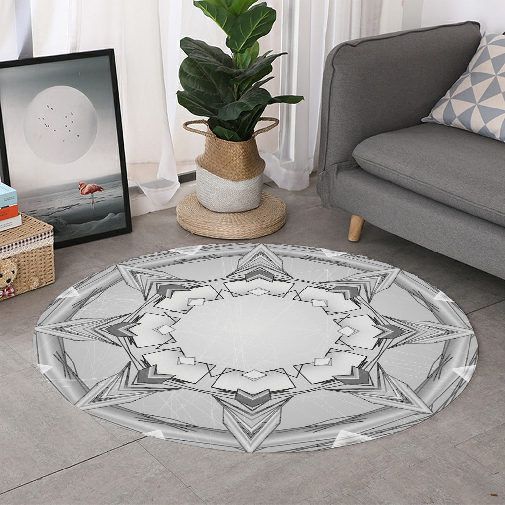 White Kaleidoscope Print Round Rug