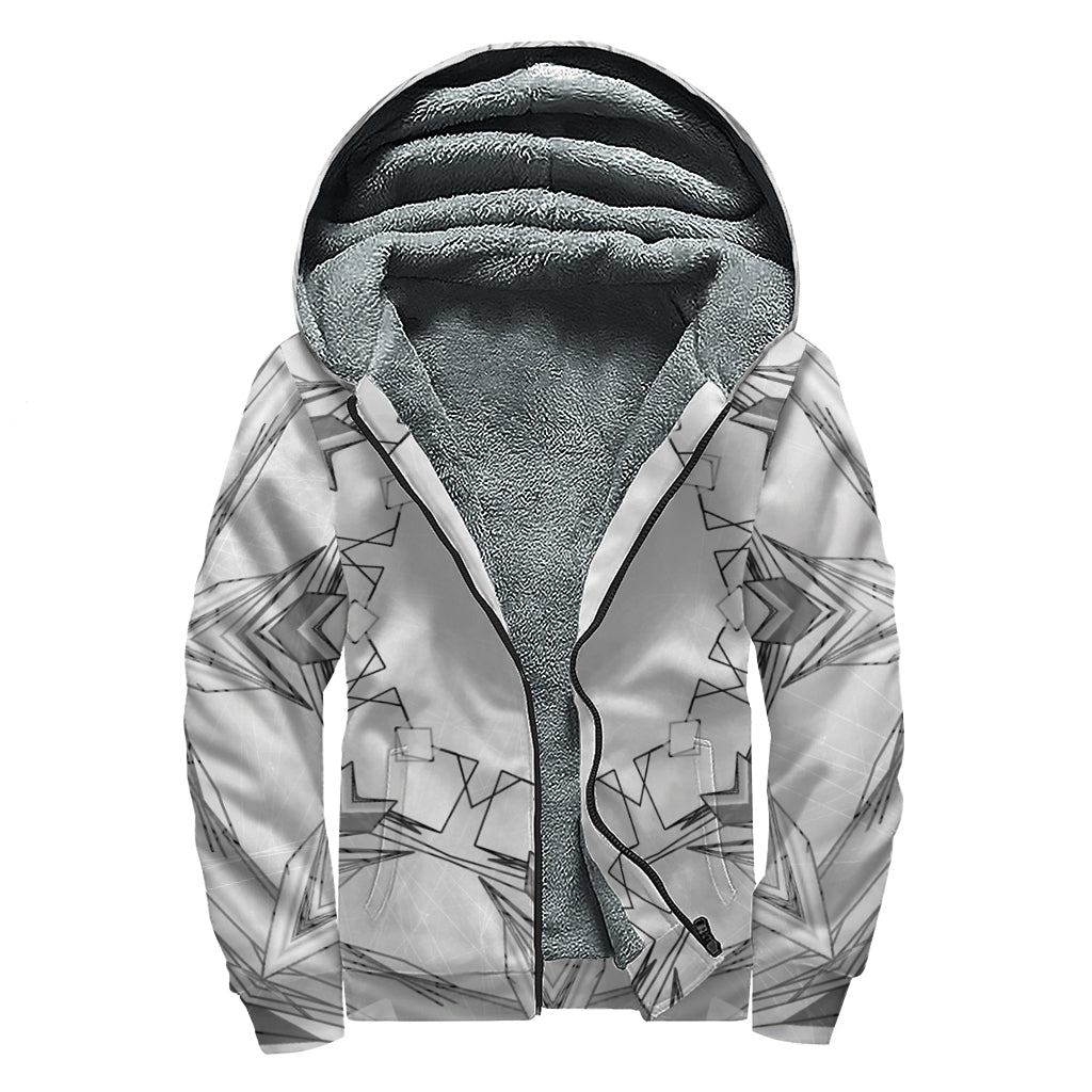 White Kaleidoscope Print Sherpa Lined Zip Up Hoodie