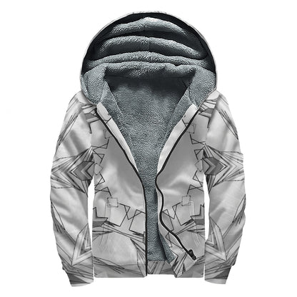 White Kaleidoscope Print Sherpa Lined Zip Up Hoodie