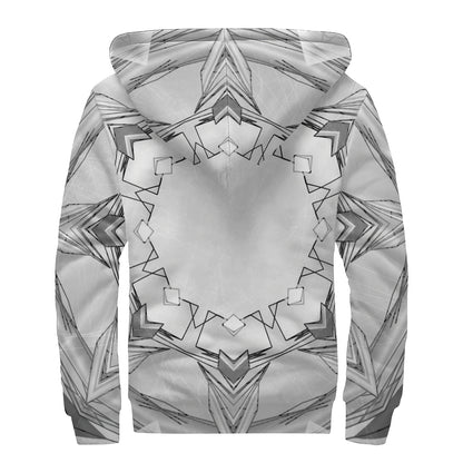 White Kaleidoscope Print Sherpa Lined Zip Up Hoodie