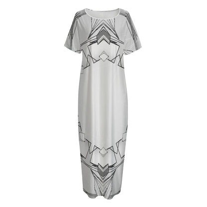 White Kaleidoscope Print Short Sleeve Long Nightdress