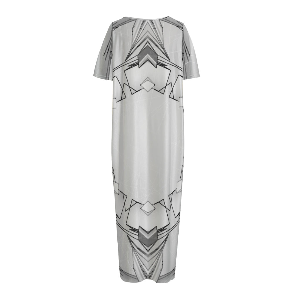 White Kaleidoscope Print Short Sleeve Long Nightdress