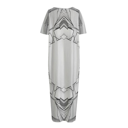 White Kaleidoscope Print Short Sleeve Long Nightdress