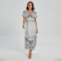 White Kaleidoscope Print Short Sleeve Maxi Dress