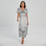 White Kaleidoscope Print Short Sleeve Maxi Dress