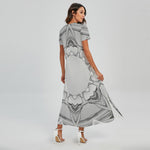 White Kaleidoscope Print Short Sleeve Maxi Dress