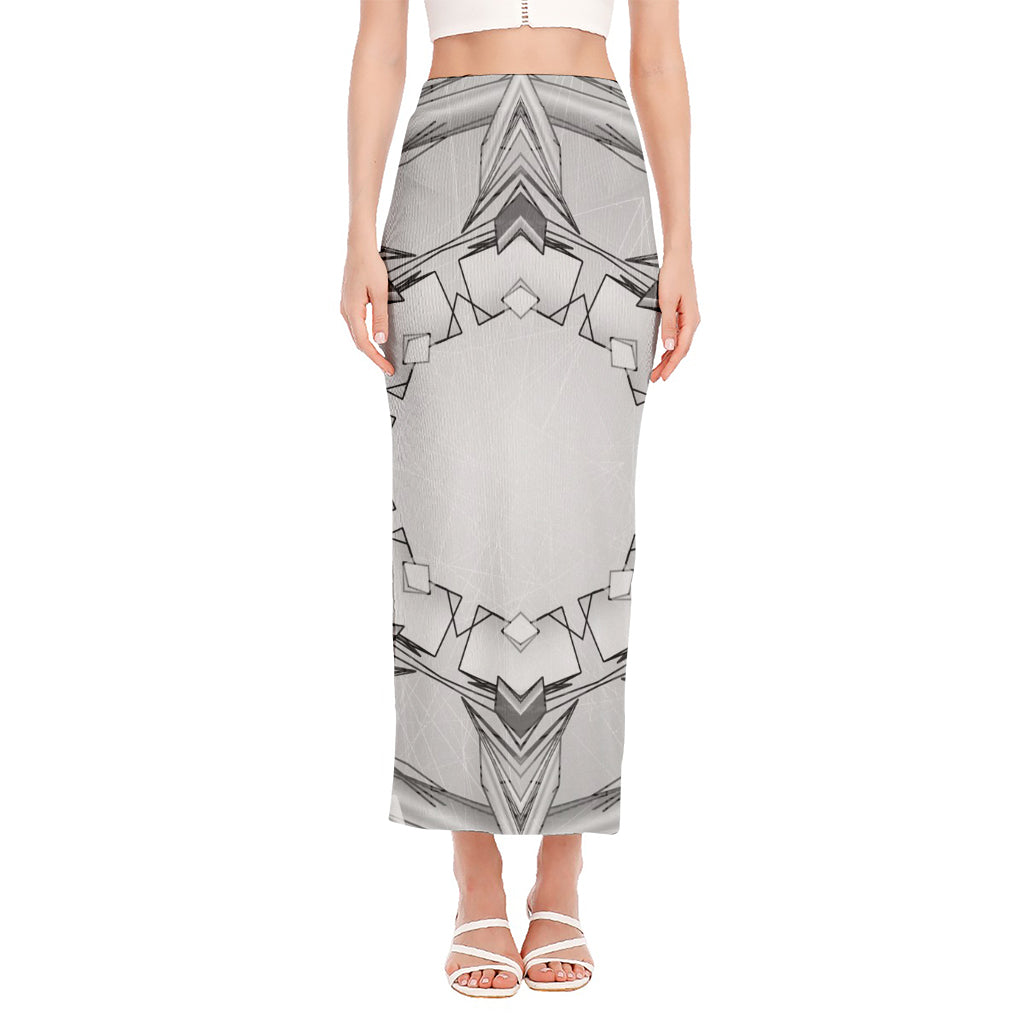 White Kaleidoscope Print Side Slit Maxi Skirt