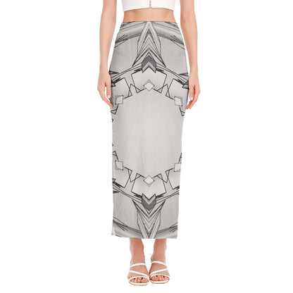 White Kaleidoscope Print Side Slit Maxi Skirt