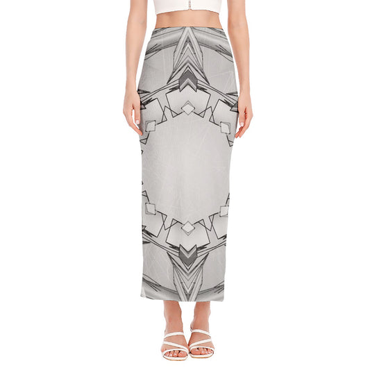 White Kaleidoscope Print Side Slit Maxi Skirt
