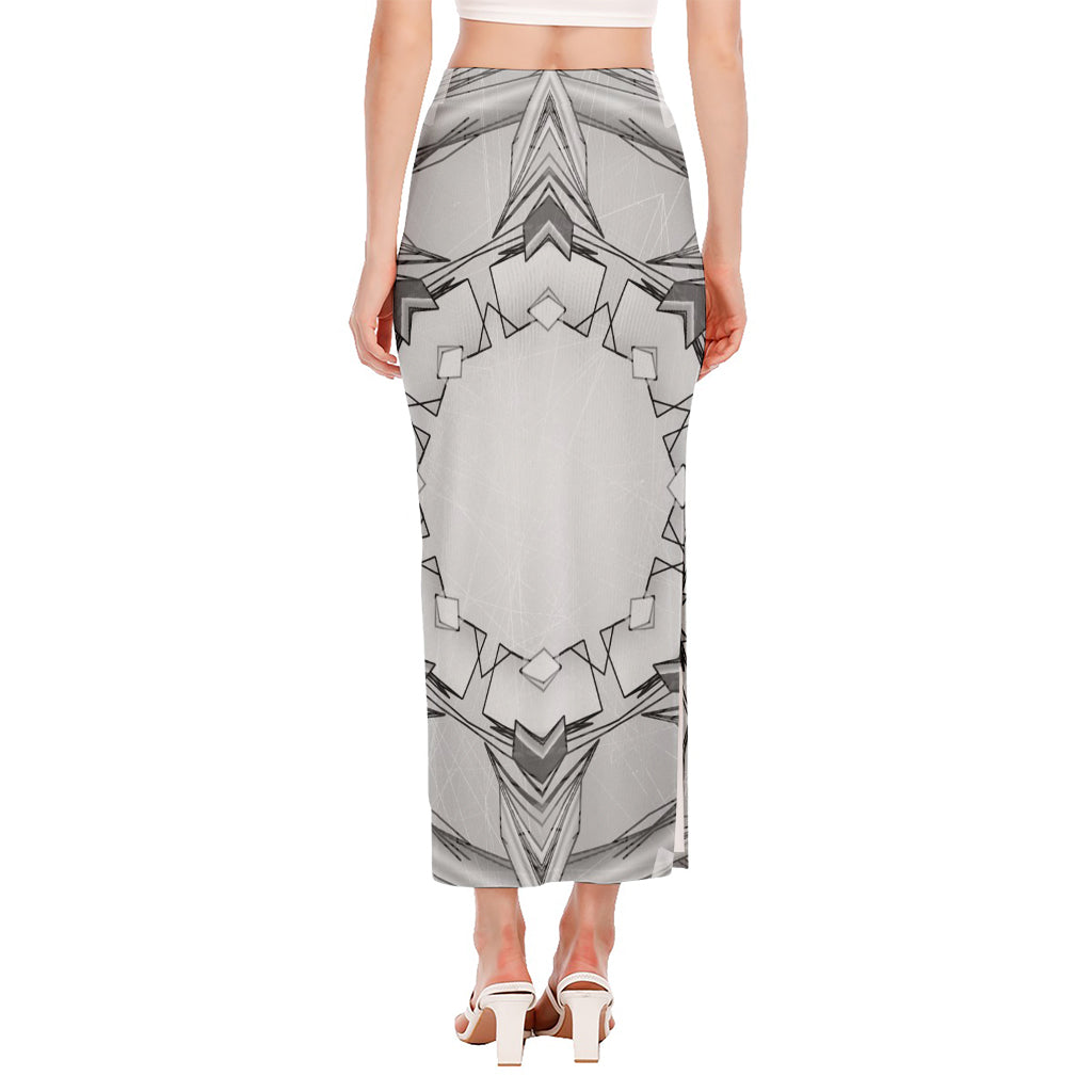 White Kaleidoscope Print Side Slit Maxi Skirt