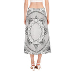 White Kaleidoscope Print Side Slit Midi Skirt