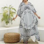 White Kaleidoscope Print Silk V-Neck Kaftan Dress