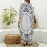 White Kaleidoscope Print Silk V-Neck Kaftan Dress