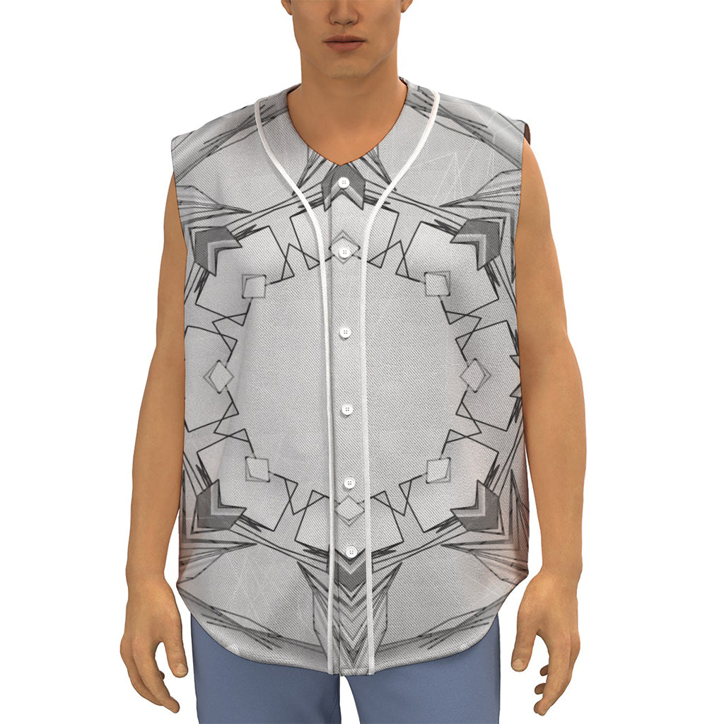 White Kaleidoscope Print Sleeveless Baseball Jersey