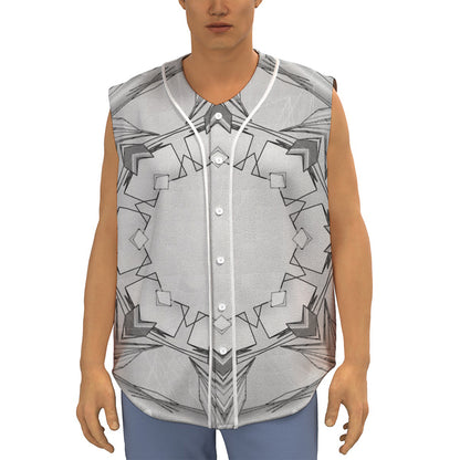 White Kaleidoscope Print Sleeveless Baseball Jersey