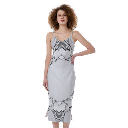 White Kaleidoscope Print Slim Fit Midi Cami Dress