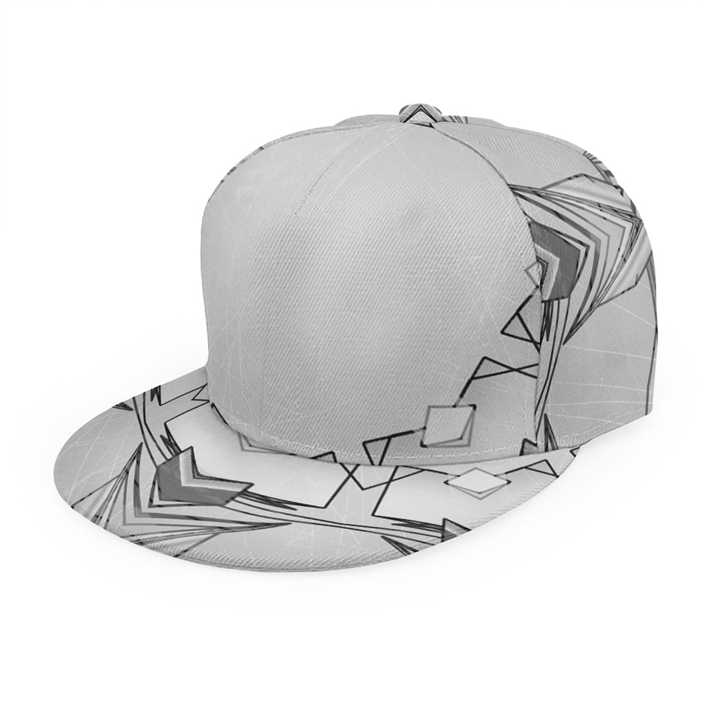White Kaleidoscope Print Snapback Cap